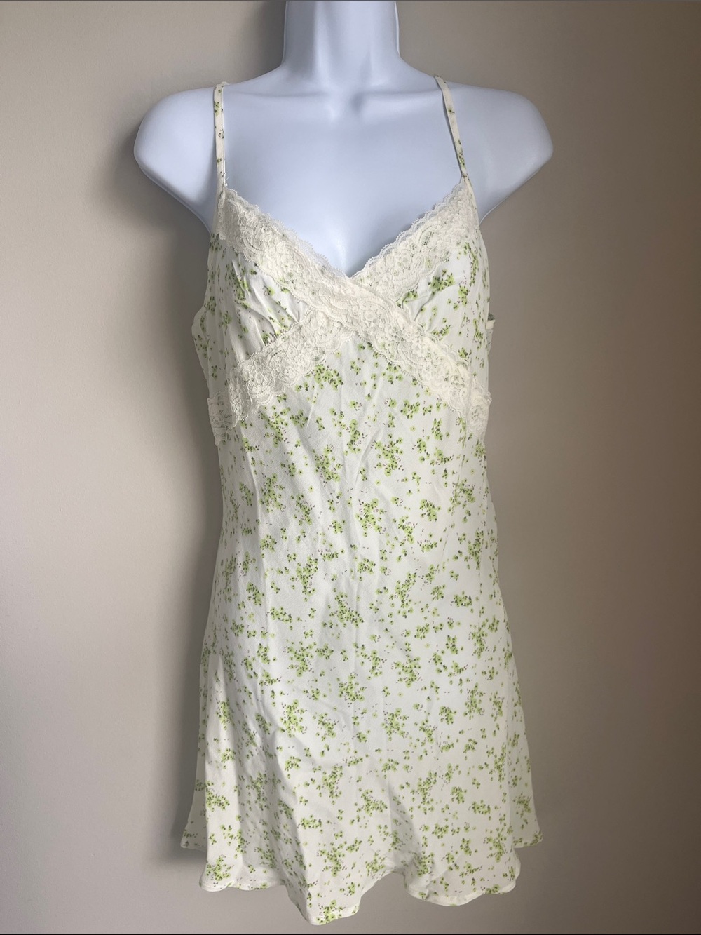 Forever 21 Cream Slip Dress with Green Floral Print